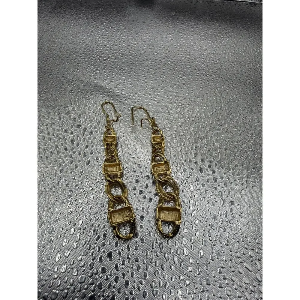 Gold Plated Greek Design Dangling Earrings - Picture 4 of 5